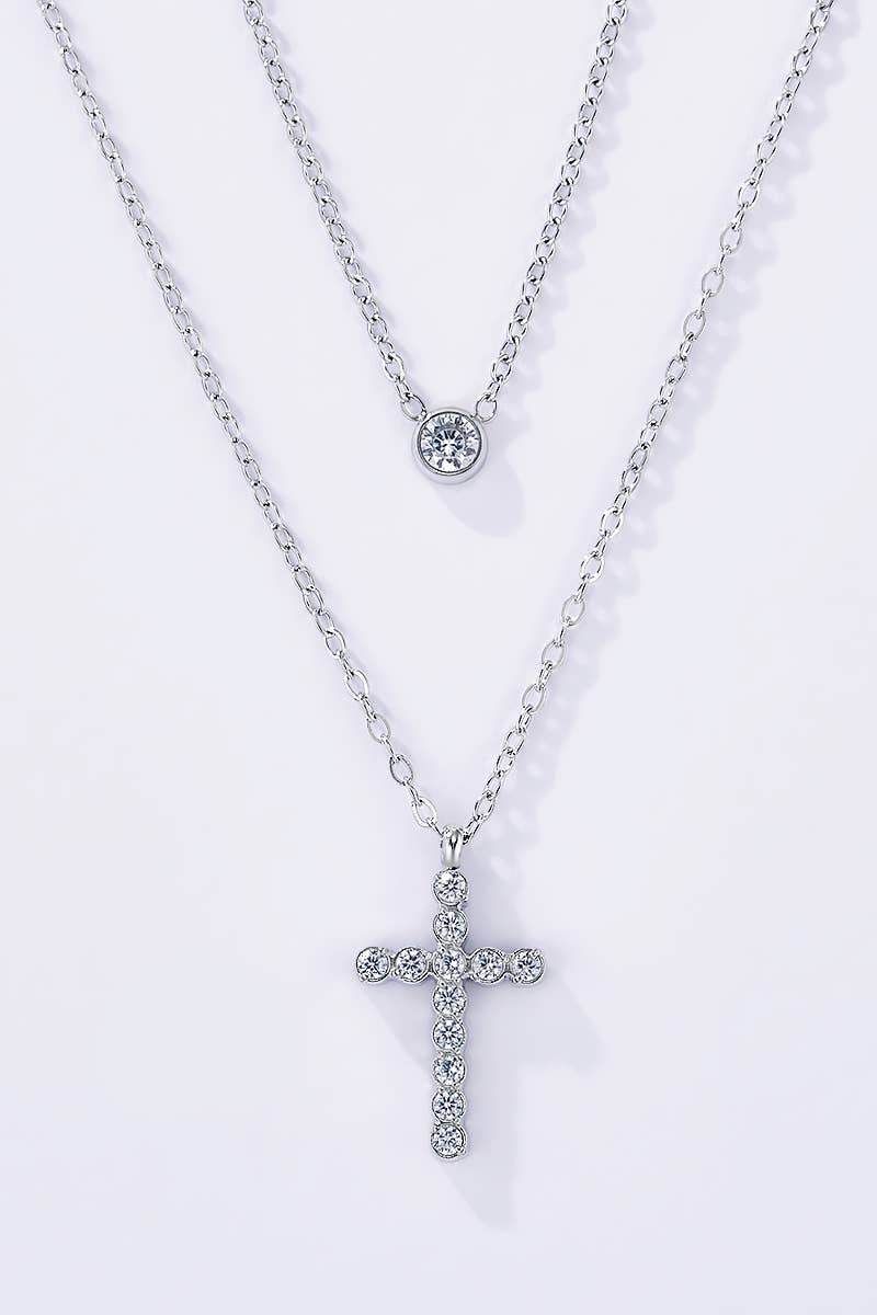 Collier double chaîne croix facettée en acier inoxydable LÉA