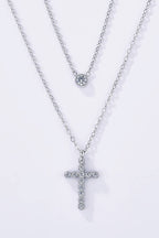 Collier double chaîne croix facettée en acier inoxydable LÉA