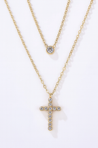 Collier double chaîne croix facettée en acier inoxydable LÉA