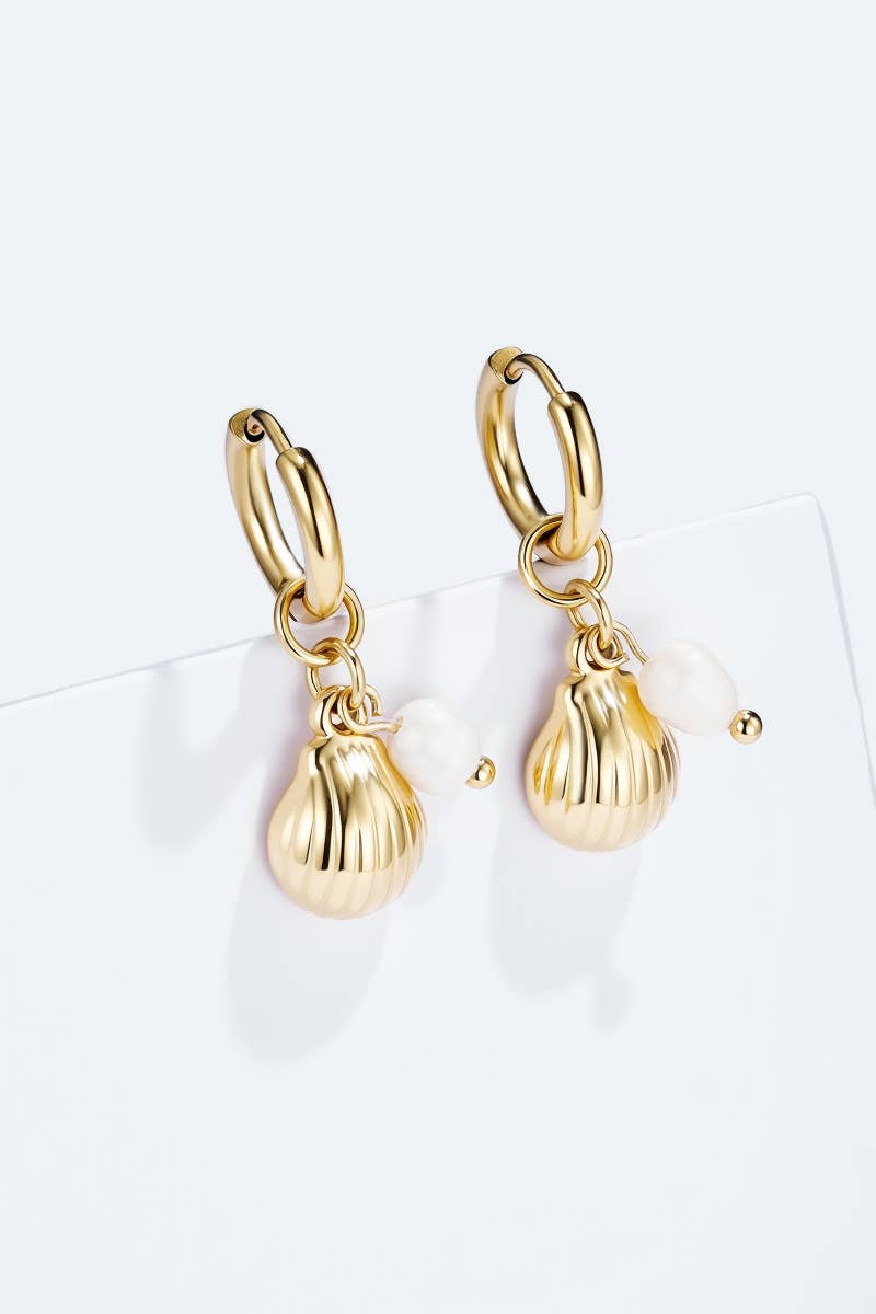 Boucles d'oreilles Coquillage & Perle en acier inoxydable ROXANE