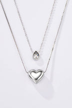 Collier double cœur et goutte scintillante en acier inoxydable RACHEL