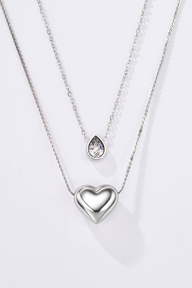 Collier double cœur et goutte scintillante en acier inoxydable RACHEL