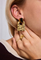 Boucles d'oreilles carré texturé et rond marbré en acier inoxydable SOLÈNE
