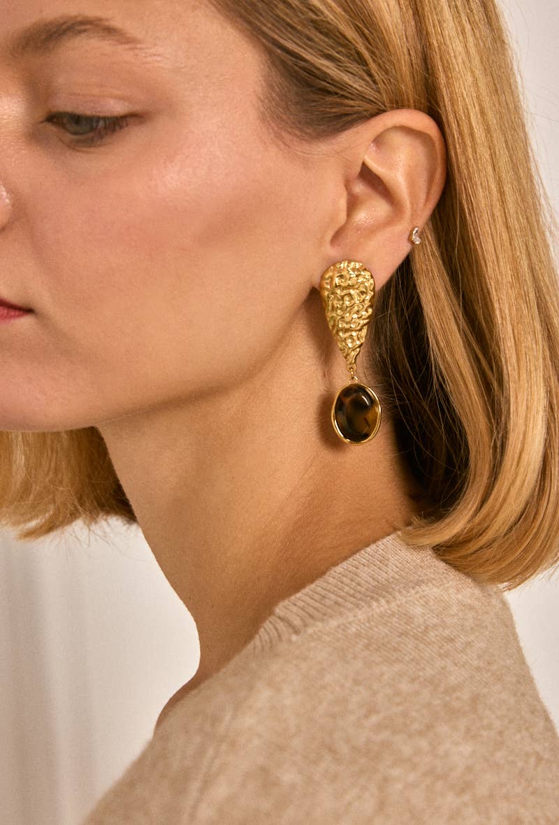 Boucles d'oreilles ovales marbrées texturées en acier inoxydable CLARA