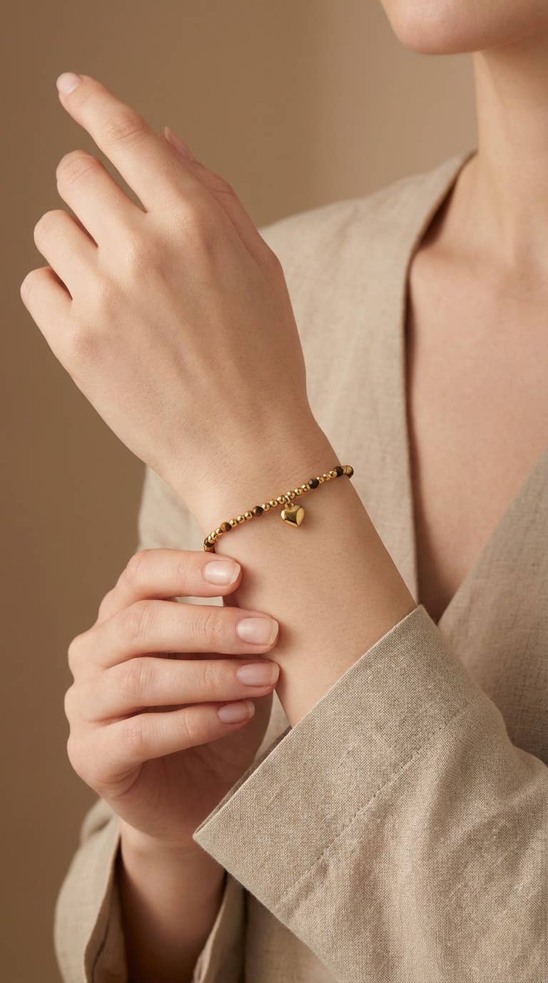 Bracelet perles naturelles dorées en acier inoxydable IRIS