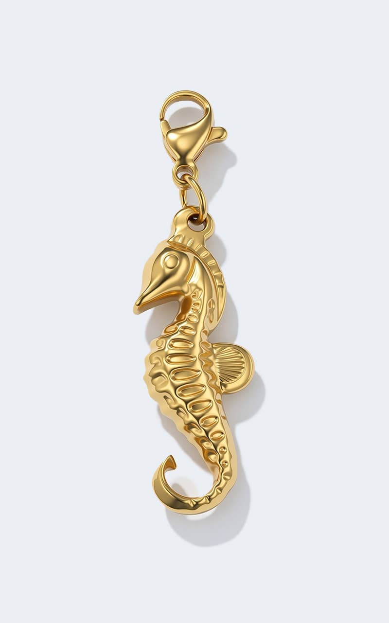 Charm breloque hippocampe texturé en acier inoxydable SARAH