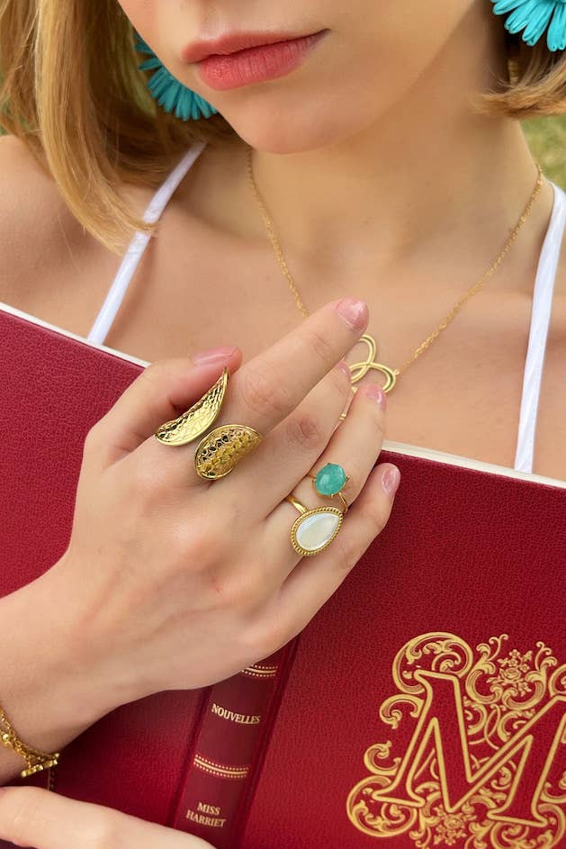Bagues Amazonite Céleste en acier inoxydable JULIE