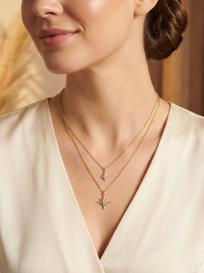 Collier superposé étoiles lumineuses en acier inoxydable JUSTINE