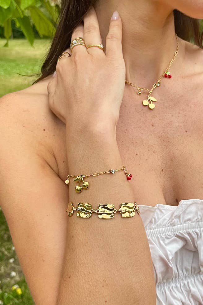 Bracelet cerises et cristaux en acier inoxydable ÉLISE