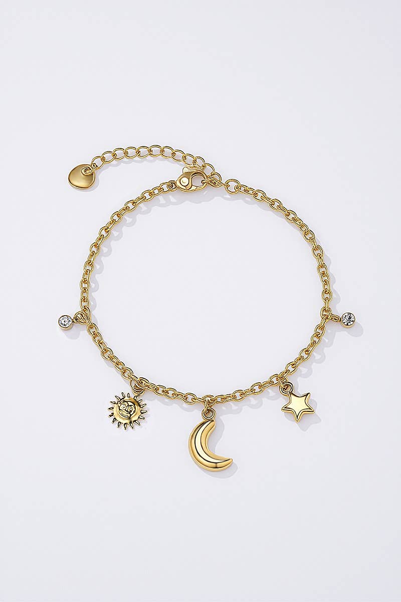 Bracelet breloques lune étoile et soleil en acier inoxydable MILA
